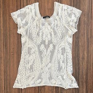 Dulcie Ivory Lace Embroidered Top Boho Romantic Cottagecore Small Unconventional